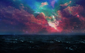 space, night, sea