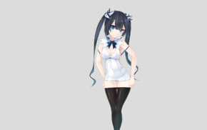 anime, simple background, dark hair, blue eyes, dress, minidress