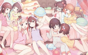 candies, anime girls, anime, pink, pink pajamas, pyjamas