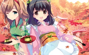 kimono, anime girls, anime, fall, original characters