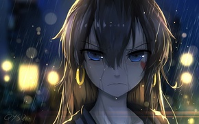 anime girls, blue eyes, rain, original characters, anime