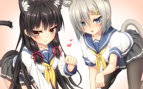 nekomimi, cat girl, Isokaze KanColle, school uniform, Kantai Collection, anime
