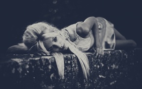lying on side, hair, vintage, dress, model, urban