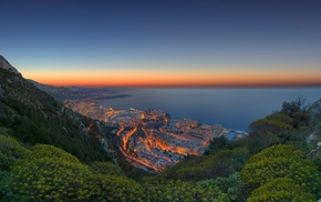 sunset, sea, Monaco, city