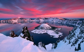 lake, red, sunset, ice