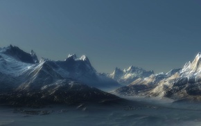 snow, mountains, multiple display, sky