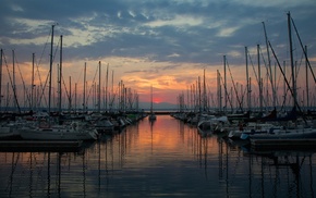sunset, harbor, boat