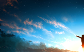 anime, sky, clouds, sunset