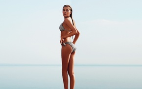 model, Solveig Mork Hansen, simple background, bikini, girl, brunette