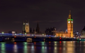 city lights, Westminster, London, night, Big Ben, long exposure