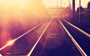 sunset, railway, sun rays, nature, photography
