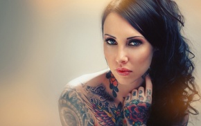 tattoo, girl, brunette, face