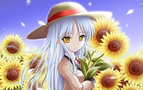 anime girls, Angel Beats, anime, Tachibana Kanade, sunflowers