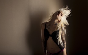 pierced navel, tattoo, girl, blonde, model