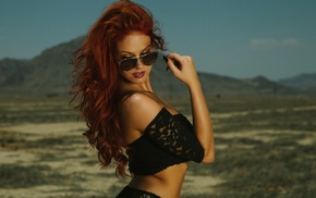 sunglasses, redhead, model, portrait, girl outdoors, girl