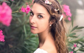 model, flowers, girl, face