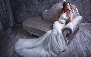 bridal gown, couch, model, dress, girl