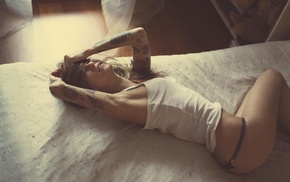 bed, tattoo, girl, model
