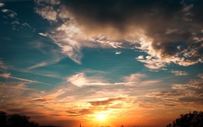 Sun, sky, landscape, clouds