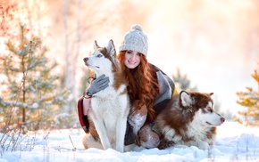 model, animals, girl, winter, dog