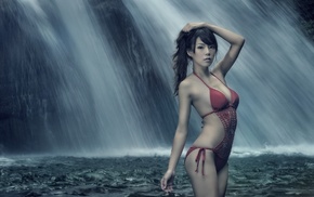 Asian, model, waterfall, girl, girl outdoors