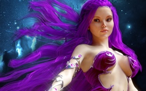 girl, boobs, purple hair, fantasy art