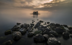 stones, David Aguilera, sky, clouds, water, nature