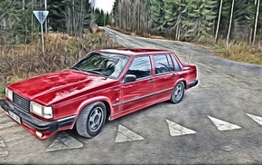 painting, Volvo, volvo 740, 16v, car, red