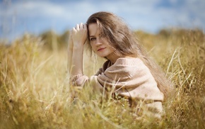 nature, girl, girl outdoors, field, model