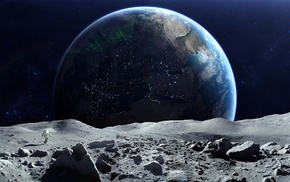 CGI, digital art, space art, Moon, hoax, Earth