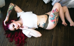 redhead, tattoo, model, on the floor, girl