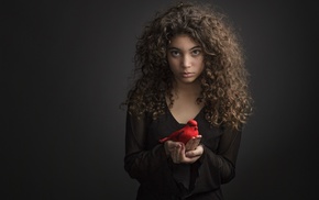 birds, portrait, brunette, girl