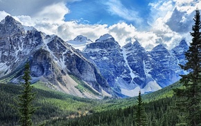 Banff National Park, Canada, clouds, landscape, mountains, pine trees