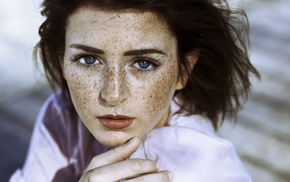 freckles, girl, face, blue eyes, portrait, model