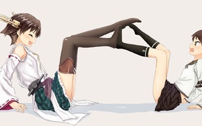 Hiei KanColle, school uniform, thigh, highs, Shikinami KanColle, Kantai Collection