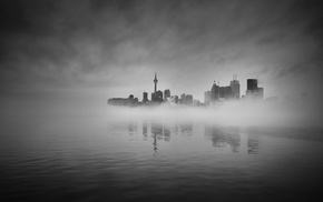 mist, water, Toronto, reflection, city, cityscape