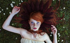 face, flowers, Asima Sefic, girl, model, redhead