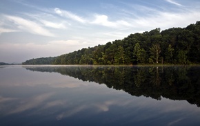 lake, trees, reflection, landscape