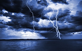 lightning, water, sea, storm, photography