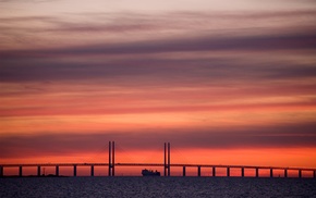 ship, sea, Denmark, bridge, Sweden, photography