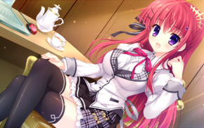 visual novel, pink hair, Alias Carnival, thigh, highs, anime girls