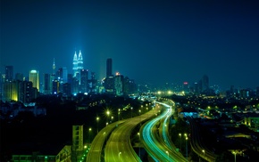 highway, night, Kuala Lumpur, city, building, urban