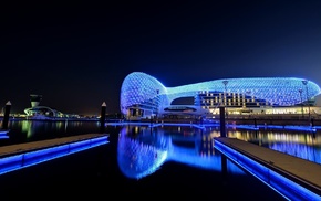 Abu Dhabi, water, Yas Marina Circuit, photography, race tracks, night