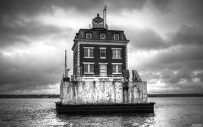 monochrome, New London Ledge Lighthouse, architecture, water, house, sea
