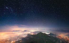 nature, landscape, city, Indonesia, mist, lights