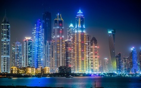 skyline, tower, Dubai, city, lights