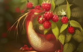 fantasy art, rasberry, digital art, dragon