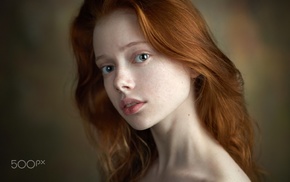 Ekaterina Yasnogorodskaya, simple background, portrait, redhead, girl, face