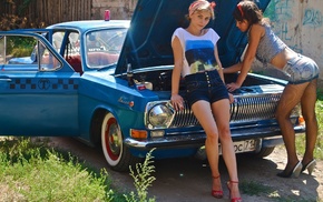 brunette, Russian, blonde, Coca, Cola, girl with cars