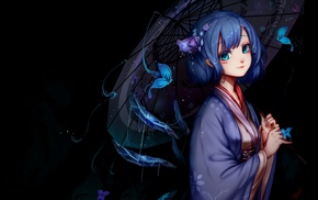 anime, kimono, umbrella, anime girls, blue hair, Cirno